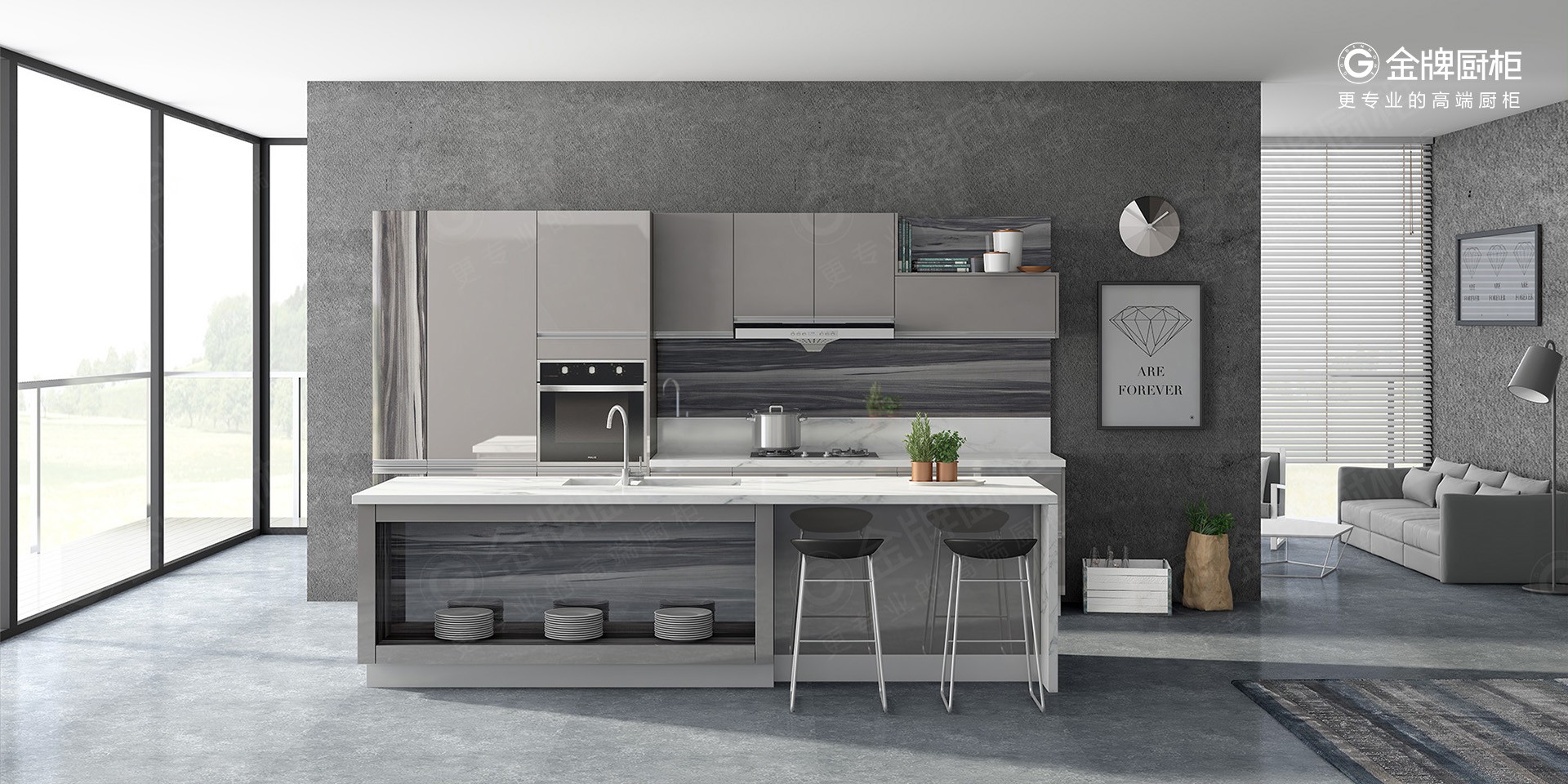 平板烤漆 - 现代简约风 - 金牌厨柜为更多家庭定制高品质家居，让每个人体验回家的美好。